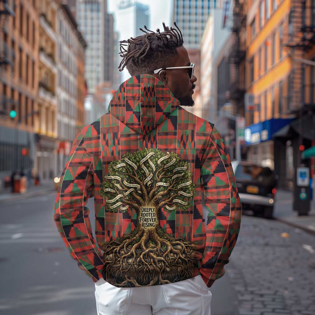 Black Heritage Tree Zip Hoodie African Root Black History Kente Pattern