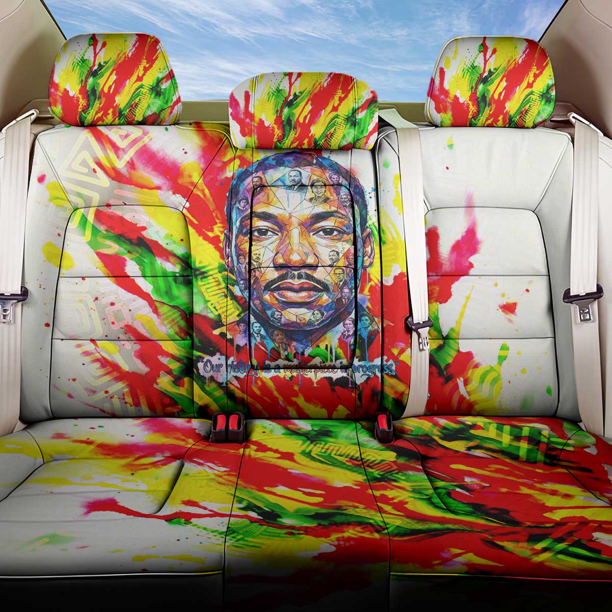 MLK Black Excellence Back Car Seat Cover Martin Luther King Jr Colorful Abstract Watercolor