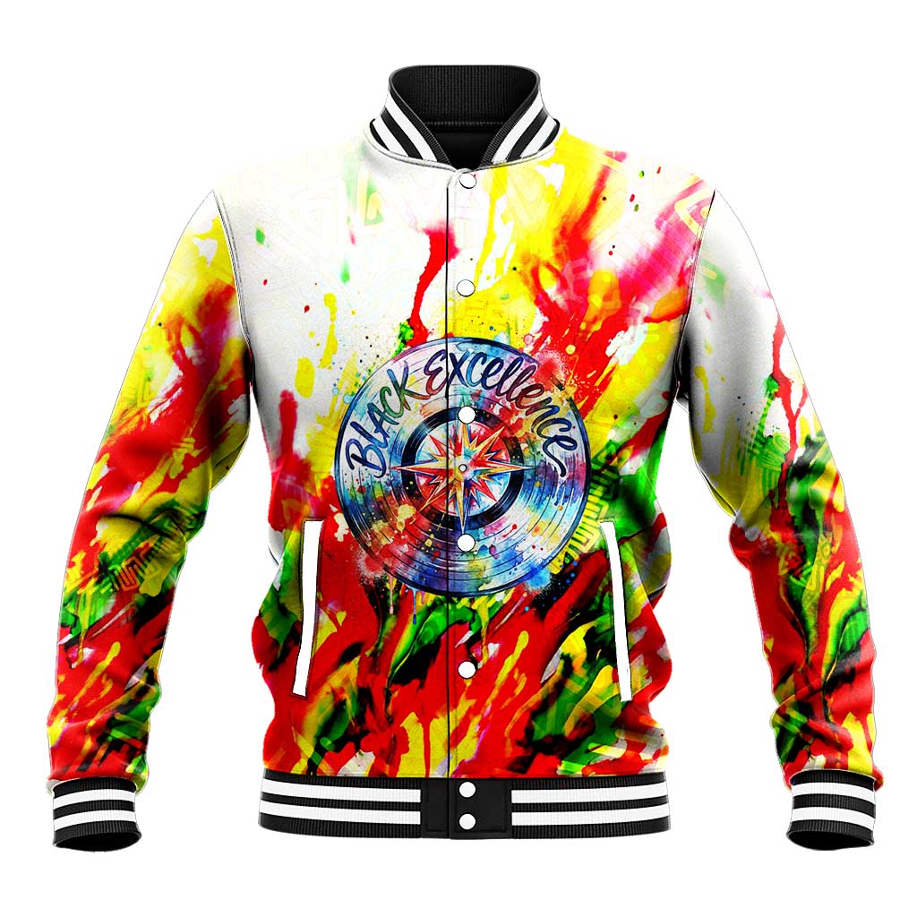 MLK Black Excellence Baseball Jacket Martin Luther King Jr Colorful Abstract Watercolor