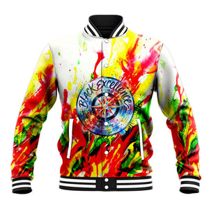 MLK Black Excellence Baseball Jacket Martin Luther King Jr Colorful Abstract Watercolor