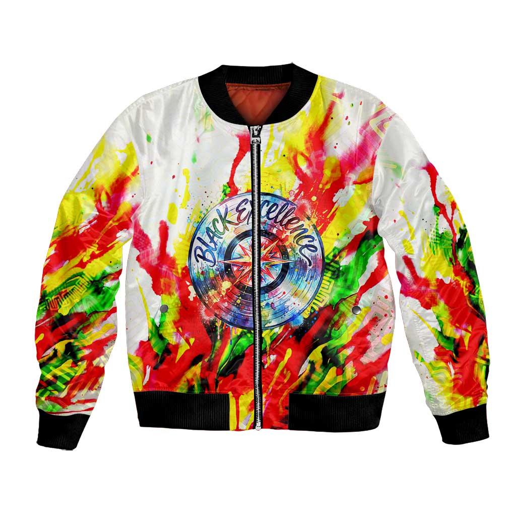 MLK Black Excellence Bomber Jacket Martin Luther King Jr Colorful Abstract Watercolor