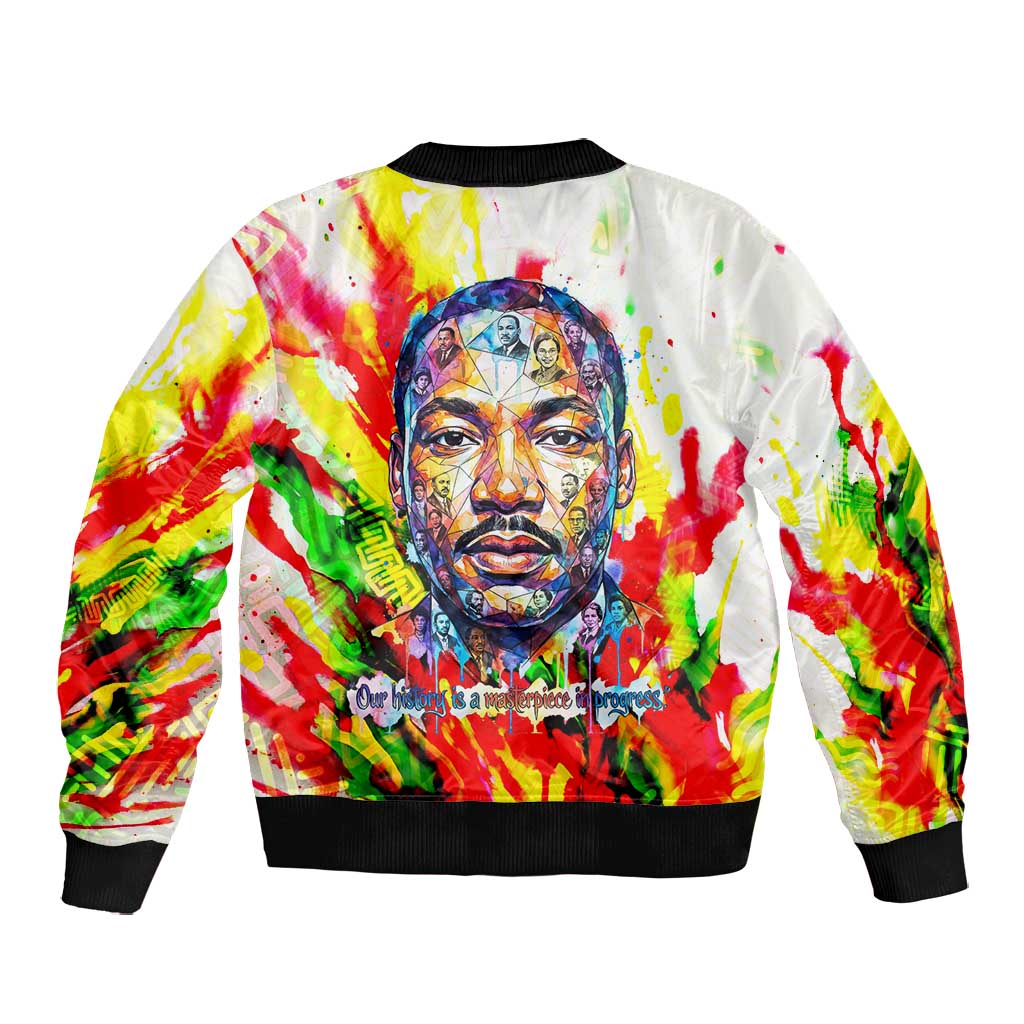 MLK Black Excellence Bomber Jacket Martin Luther King Jr Colorful Abstract Watercolor