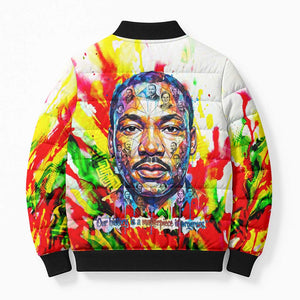 MLK Black Excellence Bomber Puffer Jacket Martin Luther King Jr Colorful Abstract Watercolor