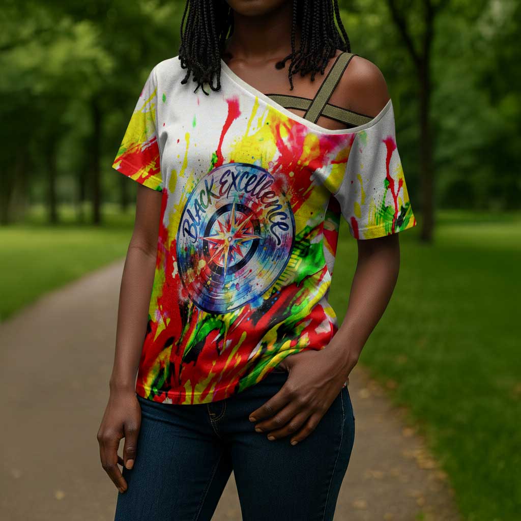 MLK Black Excellence Cross Shoulder Shirt Martin Luther King Jr Colorful Abstract Watercolor