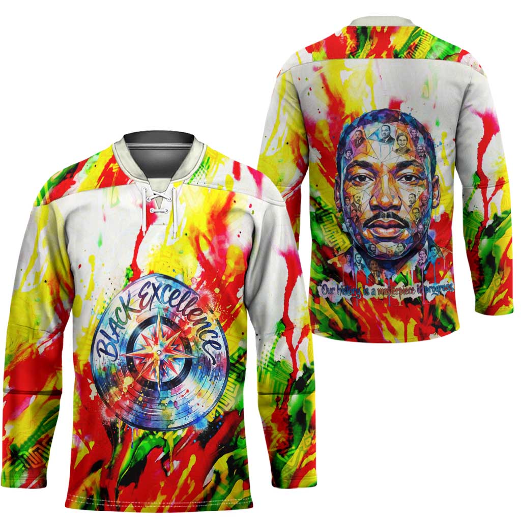 MLK Black Excellence Hockey Jersey Martin Luther King Jr Colorful Abstract Watercolor