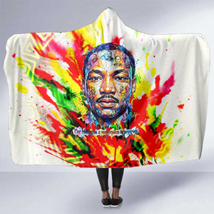 MLK Black Excellence Hooded Blanket Martin Luther King Jr Colorful Abstract Watercolor