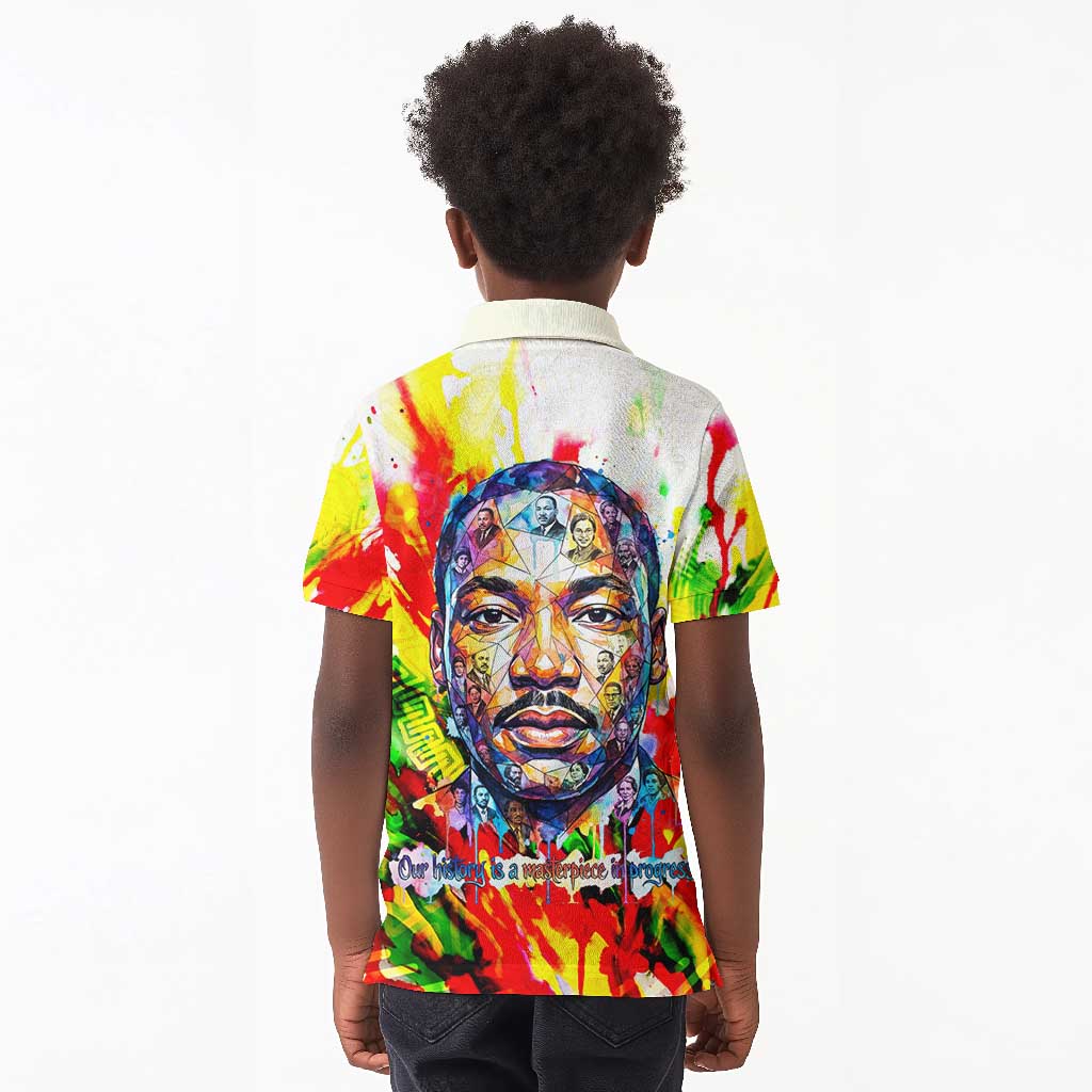 MLK Black Excellence Kid Polo Shirt Martin Luther King Jr Colorful Abstract Watercolor