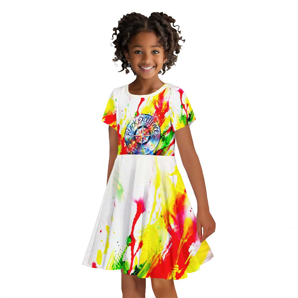 MLK Black Excellence Kid Short Sleeve Dress Martin Luther King Jr Colorful Abstract Watercolor