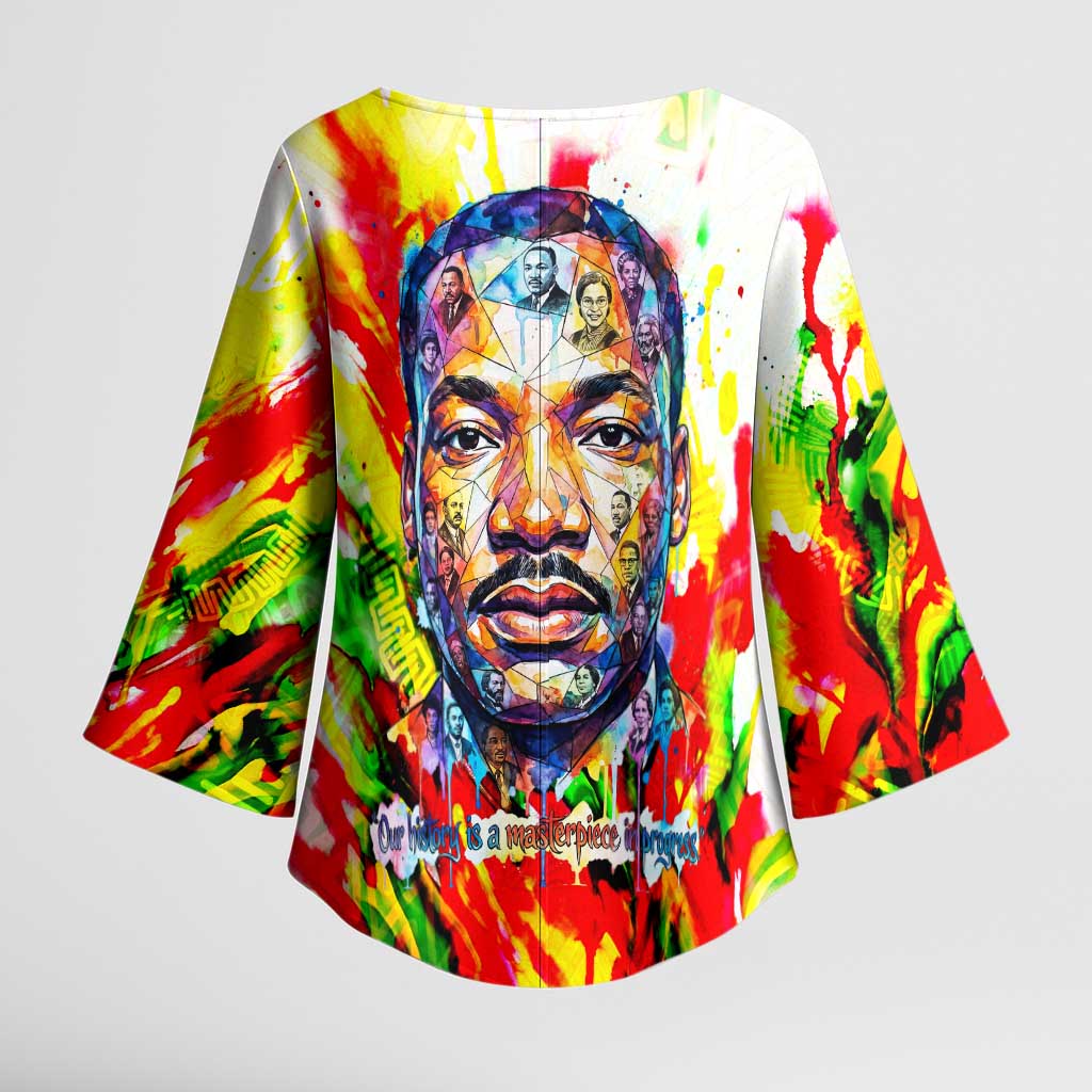 MLK Black Excellence Kimono Sleeve Blouse Martin Luther King Jr Colorful Abstract Watercolor