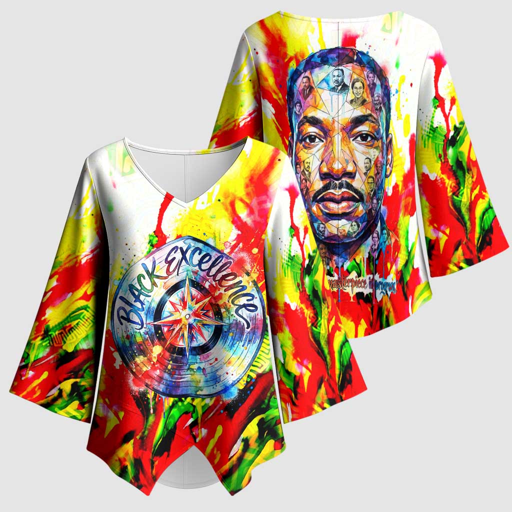 MLK Black Excellence Kimono Sleeve Blouse Martin Luther King Jr Colorful Abstract Watercolor