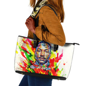 MLK Black Excellence Leather Tote Bag Martin Luther King Jr Colorful Abstract Watercolor