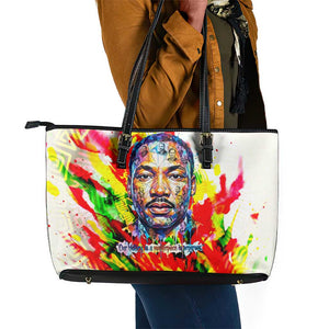 MLK Black Excellence Leather Tote Bag Martin Luther King Jr Colorful Abstract Watercolor