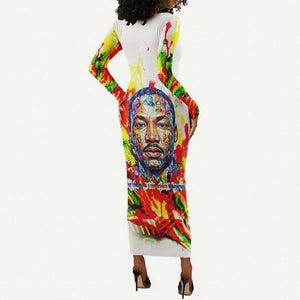MLK Black Excellence Long Sleeve Bodycon Dress Martin Luther King Jr Colorful Abstract Watercolor