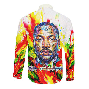 MLK Black Excellence Long Sleeve Button Shirt Martin Luther King Jr Colorful Abstract Watercolor