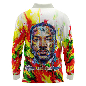 MLK Black Excellence Long Sleeve Polo Shirt Martin Luther King Jr Colorful Abstract Watercolor