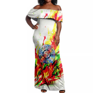 MLK Black Excellence Off Shoulder Maxi Dress Martin Luther King Jr Colorful Abstract Watercolor