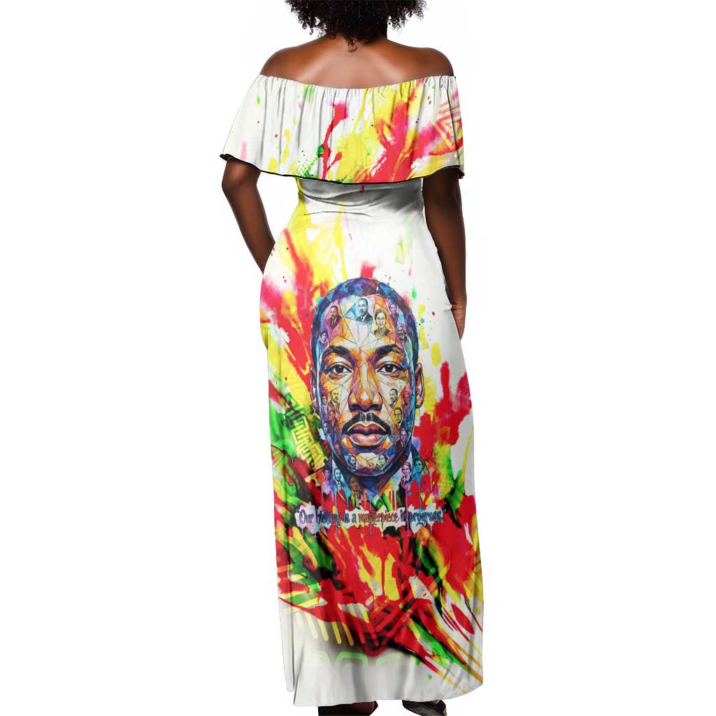 MLK Black Excellence Off Shoulder Maxi Dress Martin Luther King Jr Colorful Abstract Watercolor