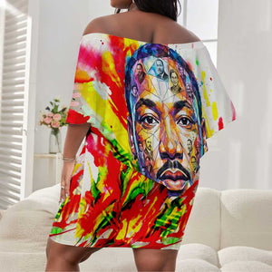 MLK Black Excellence Off Shoulder Short Dress Martin Luther King Jr Colorful Abstract Watercolor