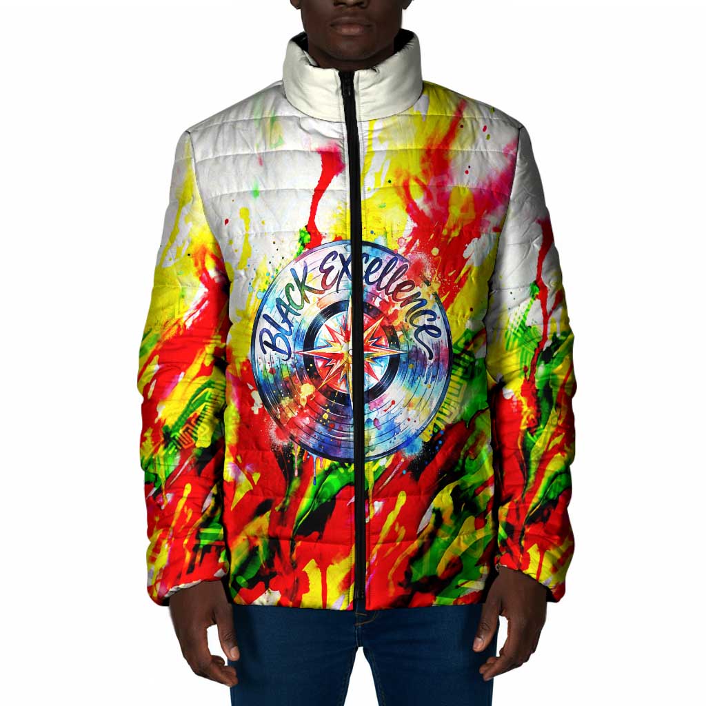 MLK Black Excellence Padded Jacket Martin Luther King Jr Colorful Abstract Watercolor
