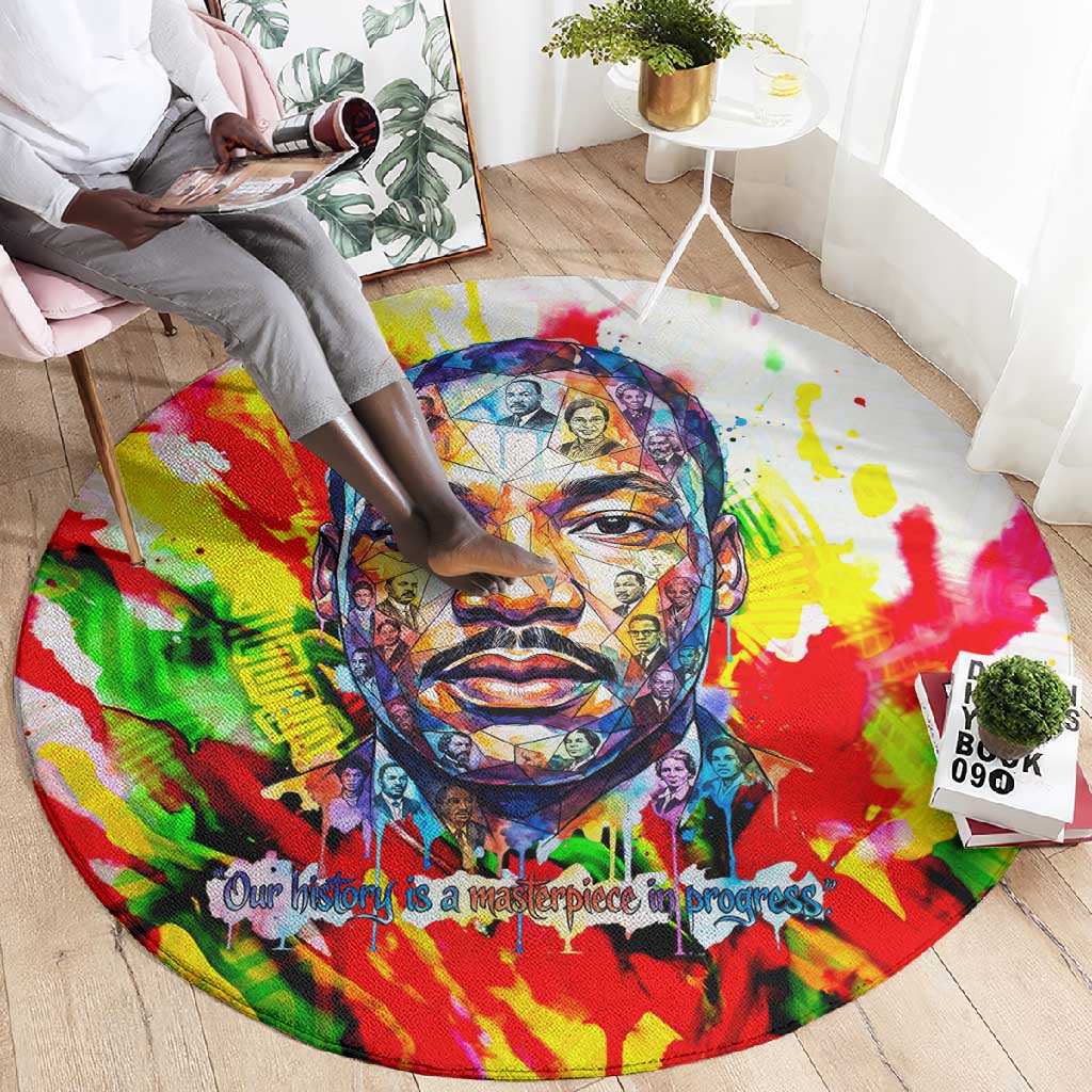 MLK Black Excellence Round Carpet Martin Luther King Jr Colorful Abstract Watercolor