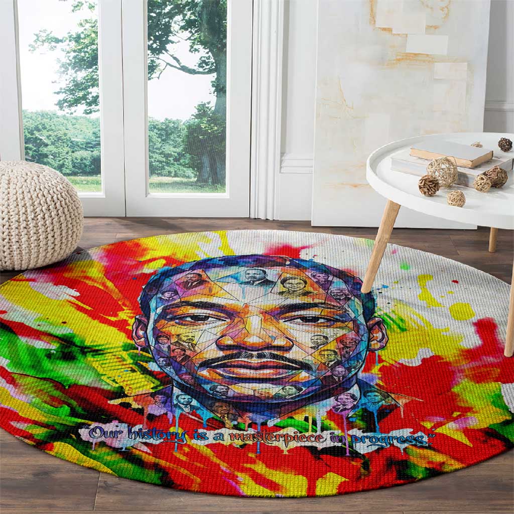 MLK Black Excellence Round Carpet Martin Luther King Jr Colorful Abstract Watercolor