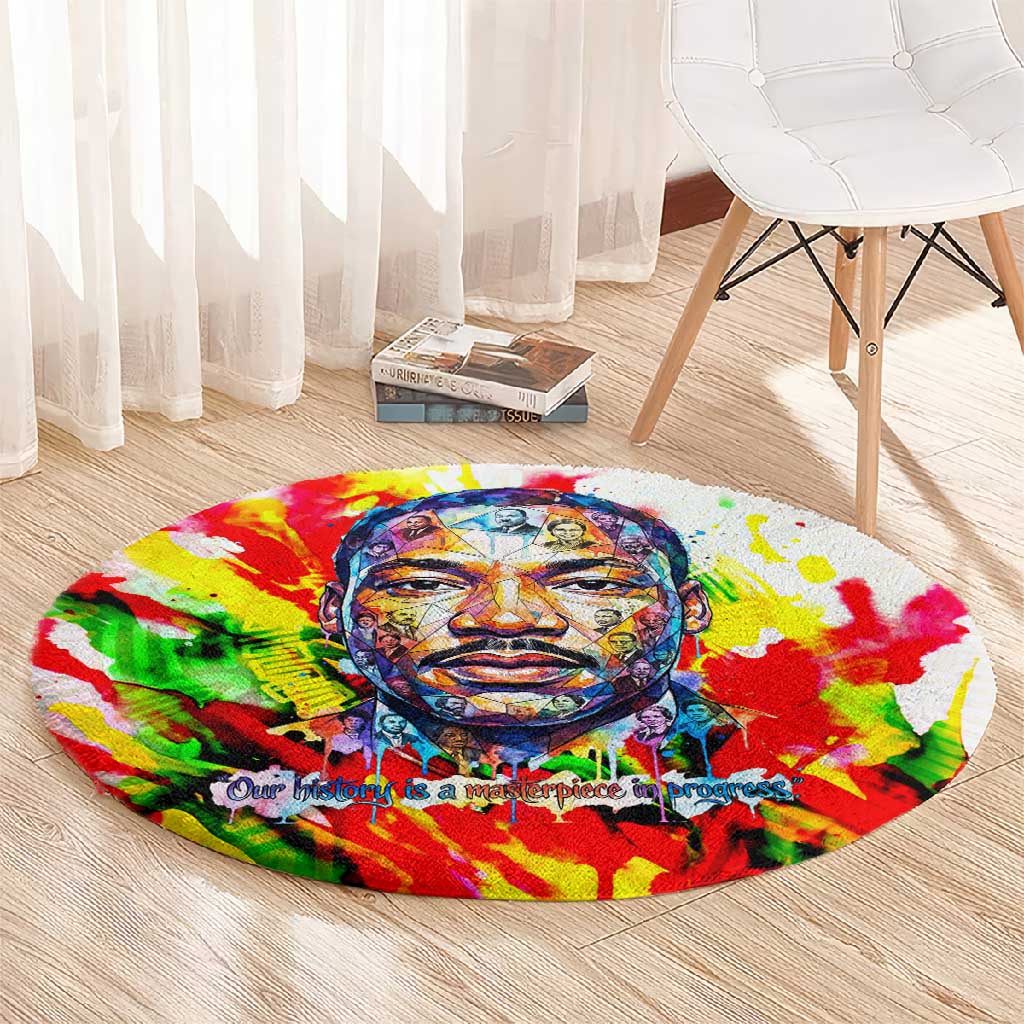 MLK Black Excellence Round Carpet Martin Luther King Jr Colorful Abstract Watercolor