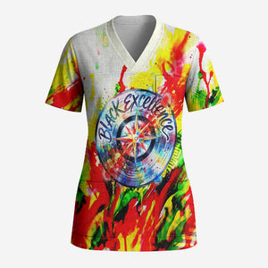 MLK Black Excellence Scrub Top Martin Luther King Jr Colorful Abstract Watercolor