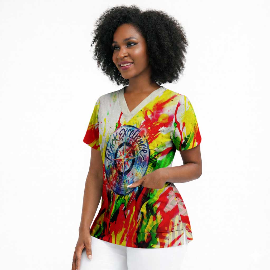 MLK Black Excellence Scrub Top Martin Luther King Jr Colorful Abstract Watercolor