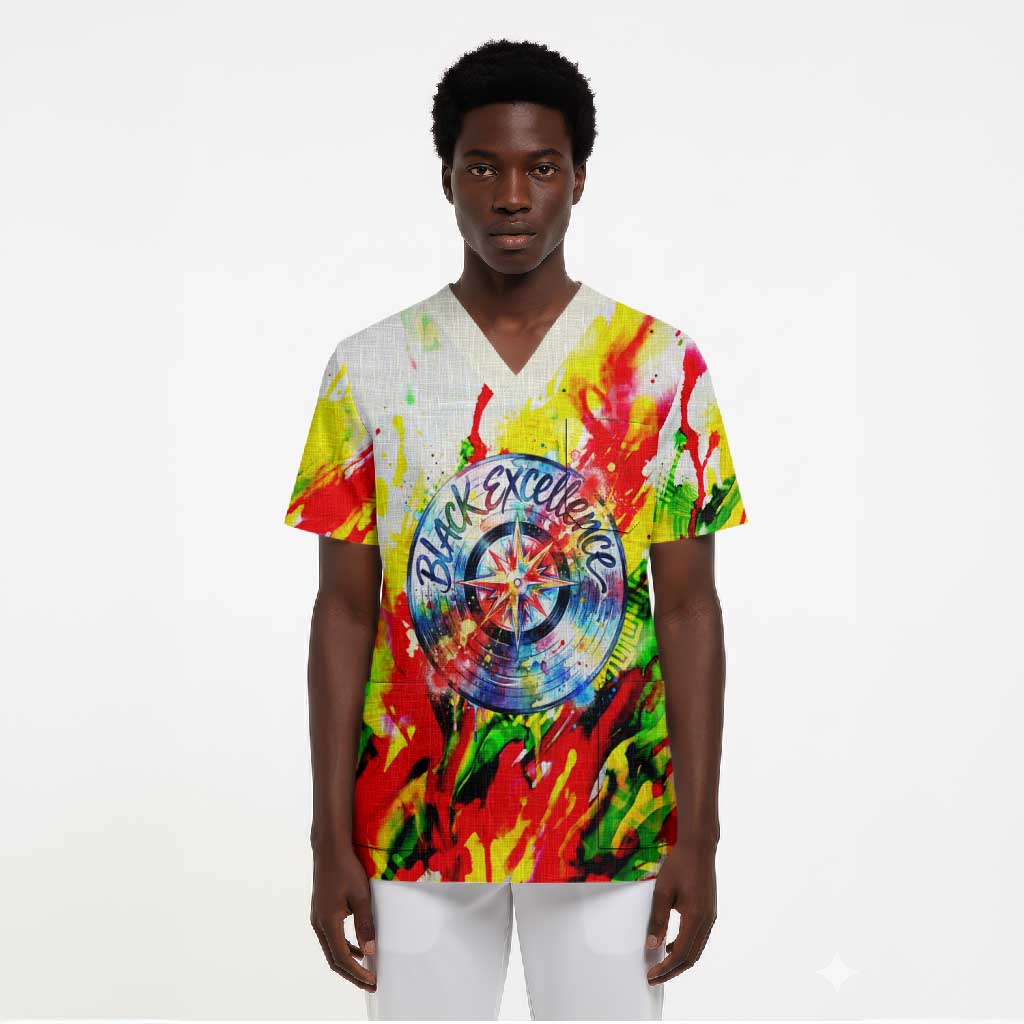 MLK Black Excellence Scrub Top Martin Luther King Jr Colorful Abstract Watercolor