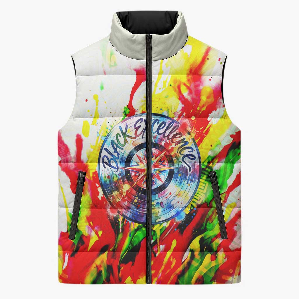MLK Black Excellence Sleeveless Puffer Jacket Martin Luther King Jr Colorful Abstract Watercolor