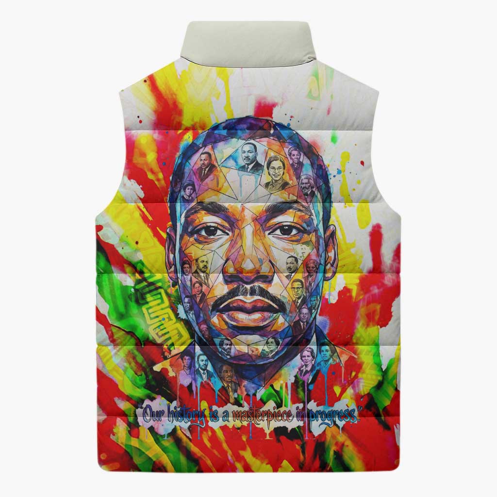 MLK Black Excellence Sleeveless Puffer Jacket Martin Luther King Jr Colorful Abstract Watercolor