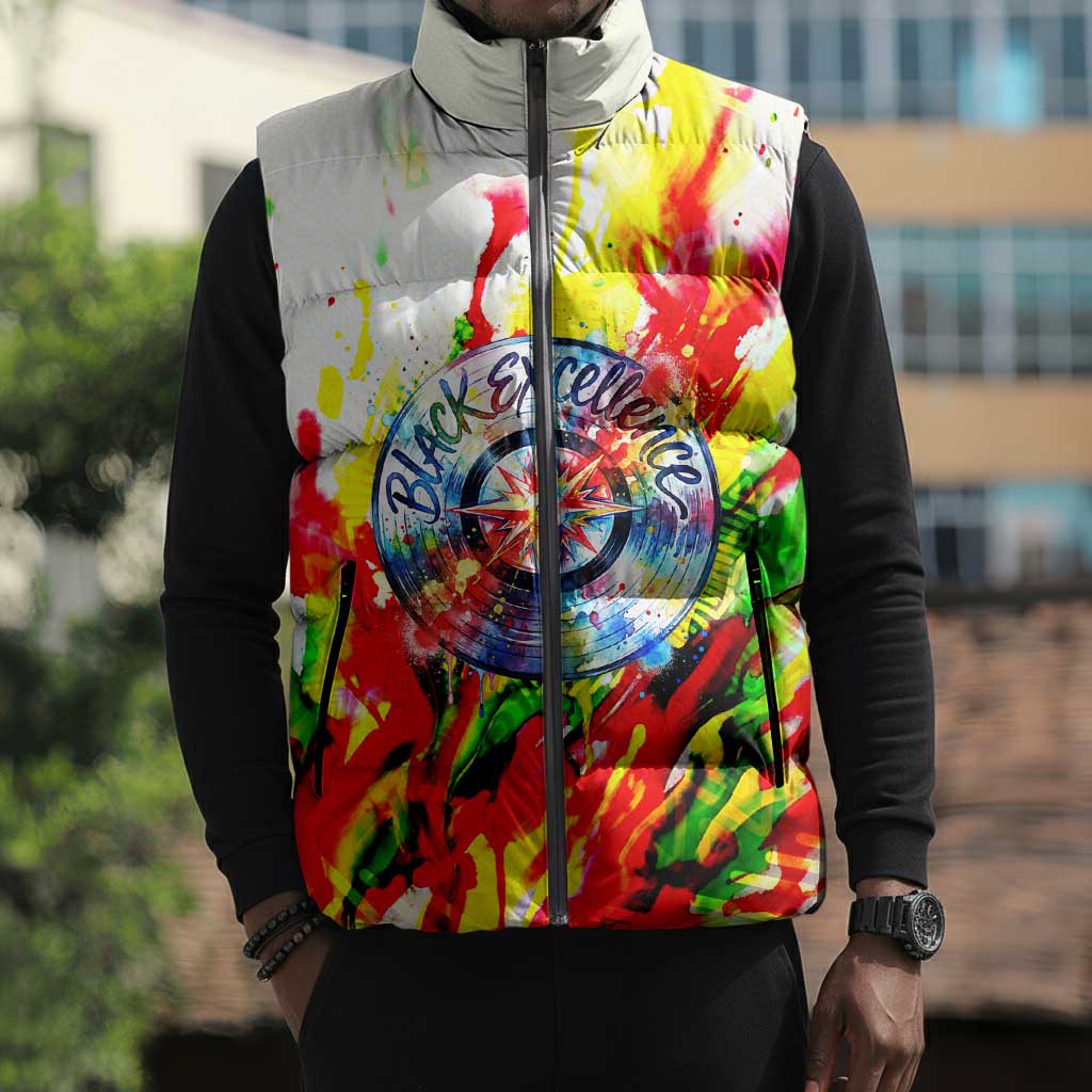 MLK Black Excellence Sleeveless Puffer Jacket Martin Luther King Jr Colorful Abstract Watercolor