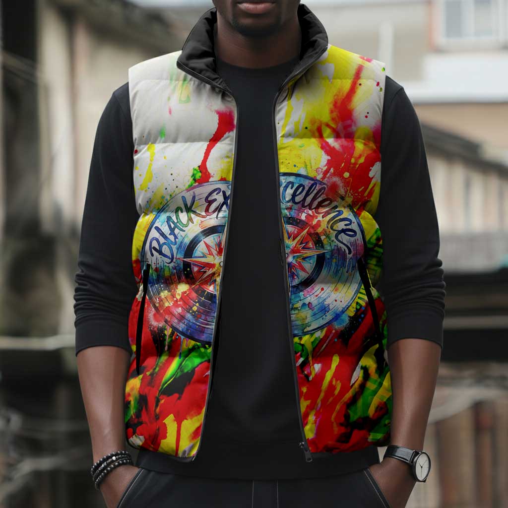 MLK Black Excellence Sleeveless Puffer Jacket Martin Luther King Jr Colorful Abstract Watercolor