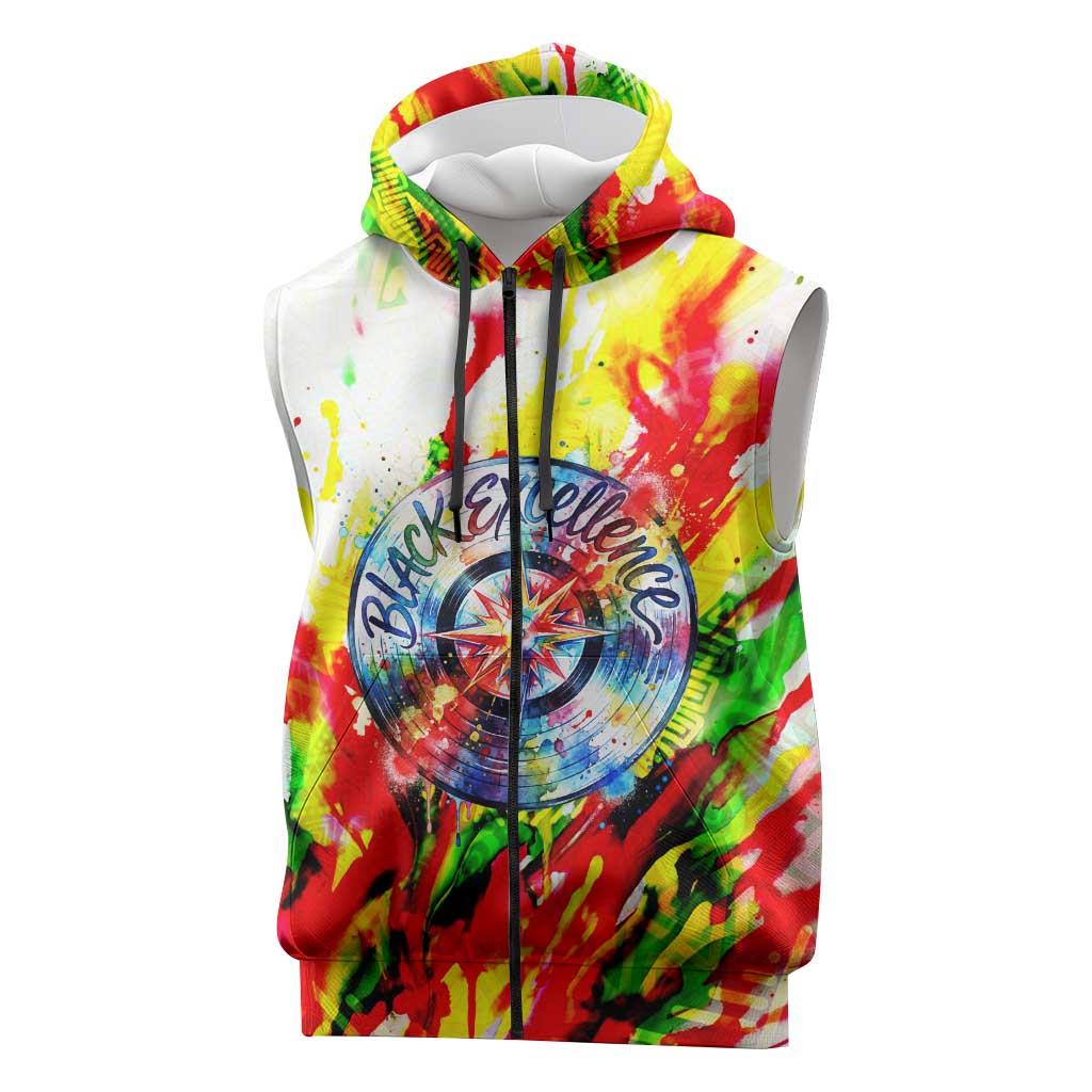 MLK Black Excellence Sleeveless Zip Hoodie Martin Luther King Jr Colorful Abstract Watercolor
