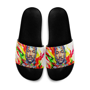 MLK Black Excellence Slide Sandals Martin Luther King Jr Colorful Abstract Watercolor