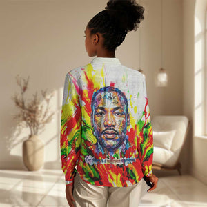MLK Black Excellence Women Casual Shirt Martin Luther King Jr Colorful Abstract Watercolor