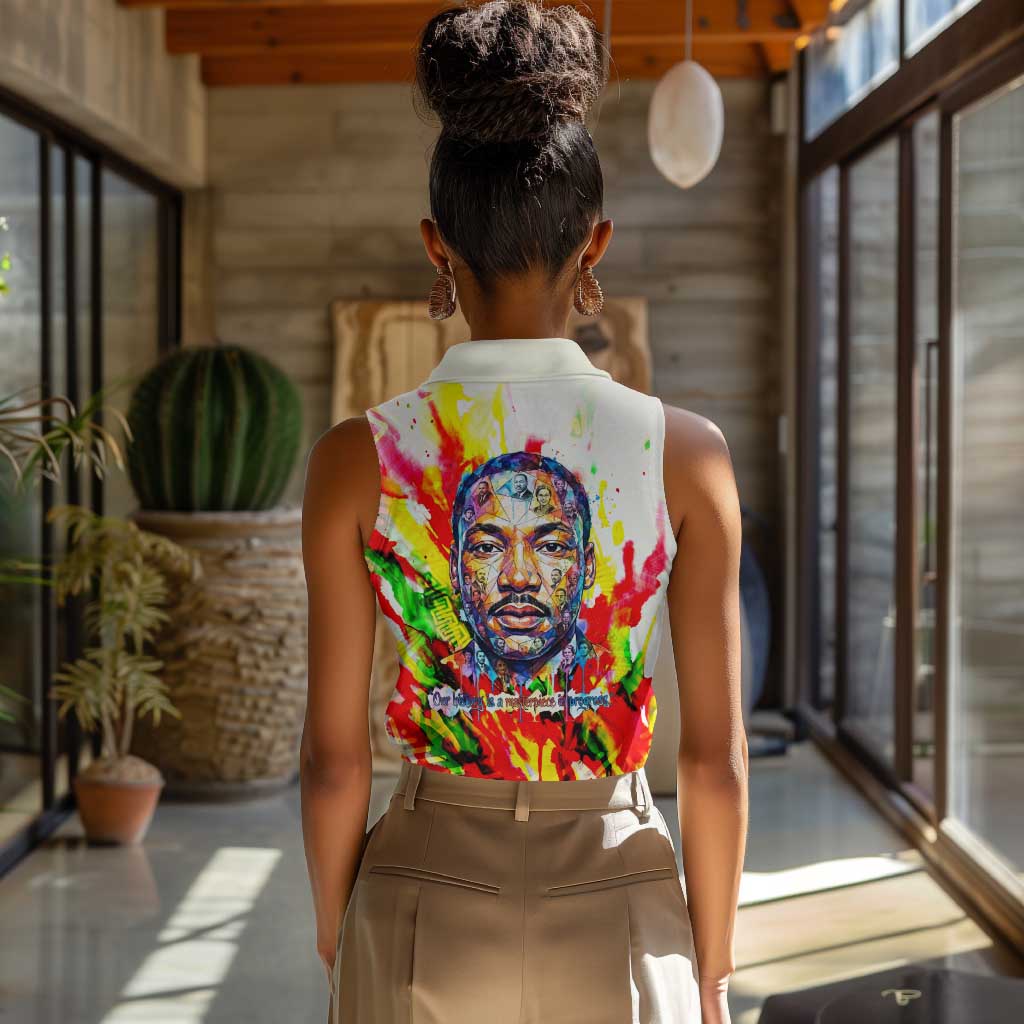 MLK Black Excellence Women Sleeveless Polo Shirt Martin Luther King Jr Colorful Abstract Watercolor