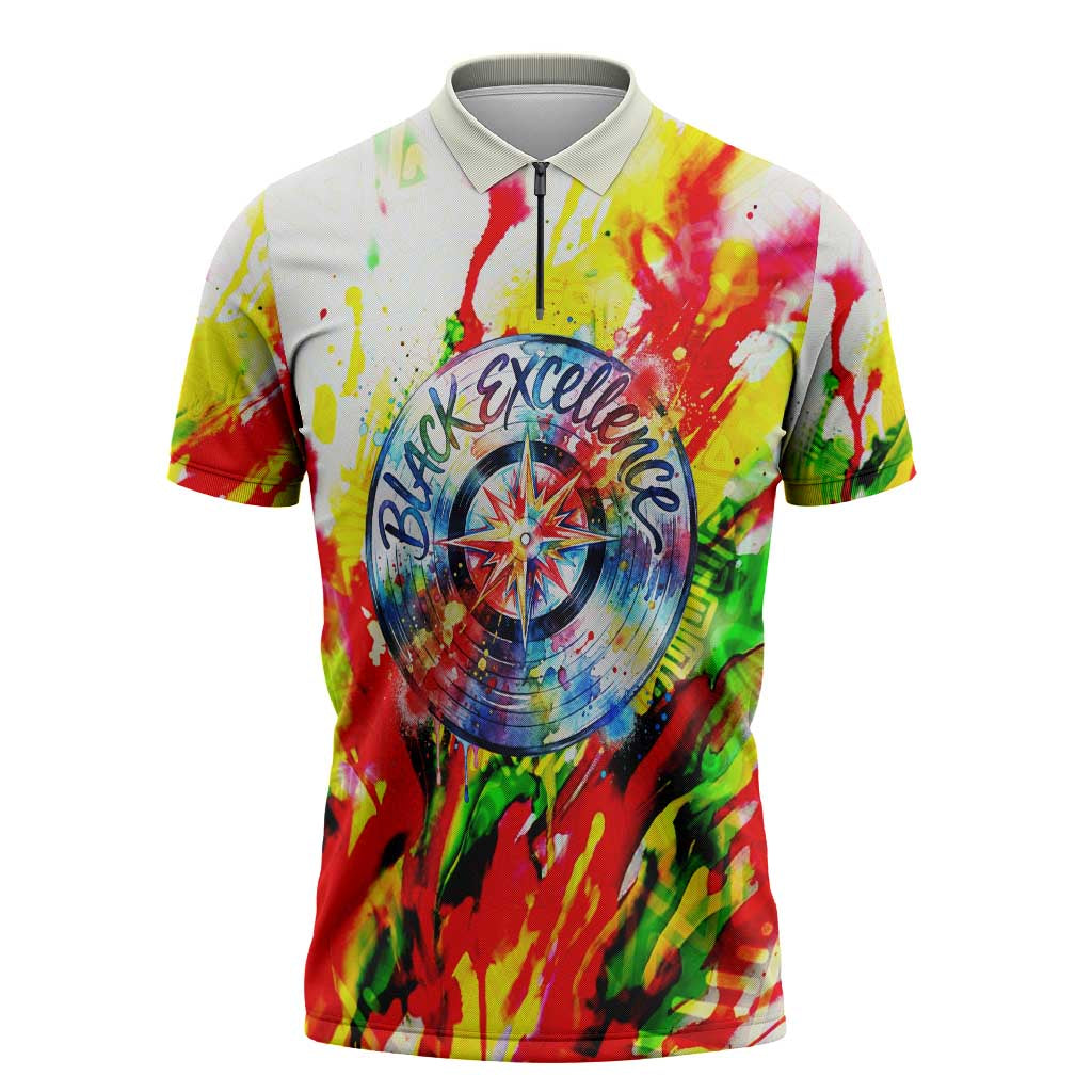 MLK Black Excellence Zipper Polo Shirt Martin Luther King Jr Colorful Abstract Watercolor
