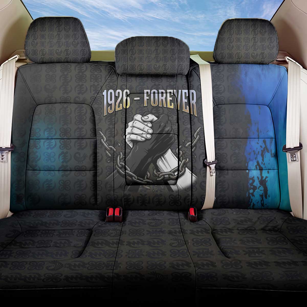 1926 Forever Black History Month Back Car Seat Cover Broken Chains Freedom Adinkra Symbol