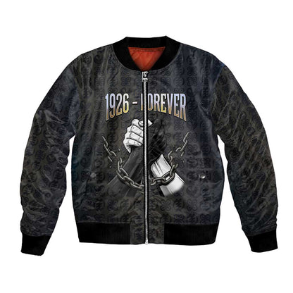 1926 Forever Black History Month Bomber Jacket Broken Chains Freedom Adinkra Symbol