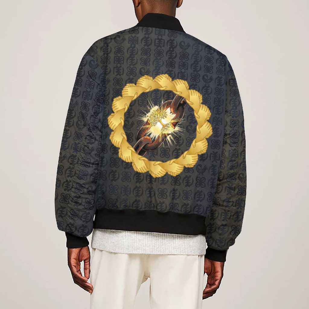 1926 Forever Black History Month Bomber Jacket Broken Chains Freedom Adinkra Symbol