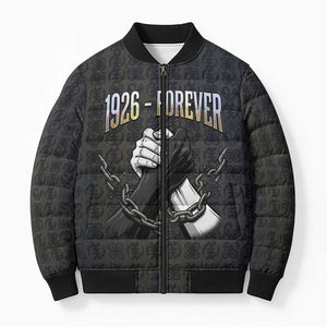 1926 Forever Black History Month Bomber Puffer Jacket Broken Chains Freedom Adinkra Symbol