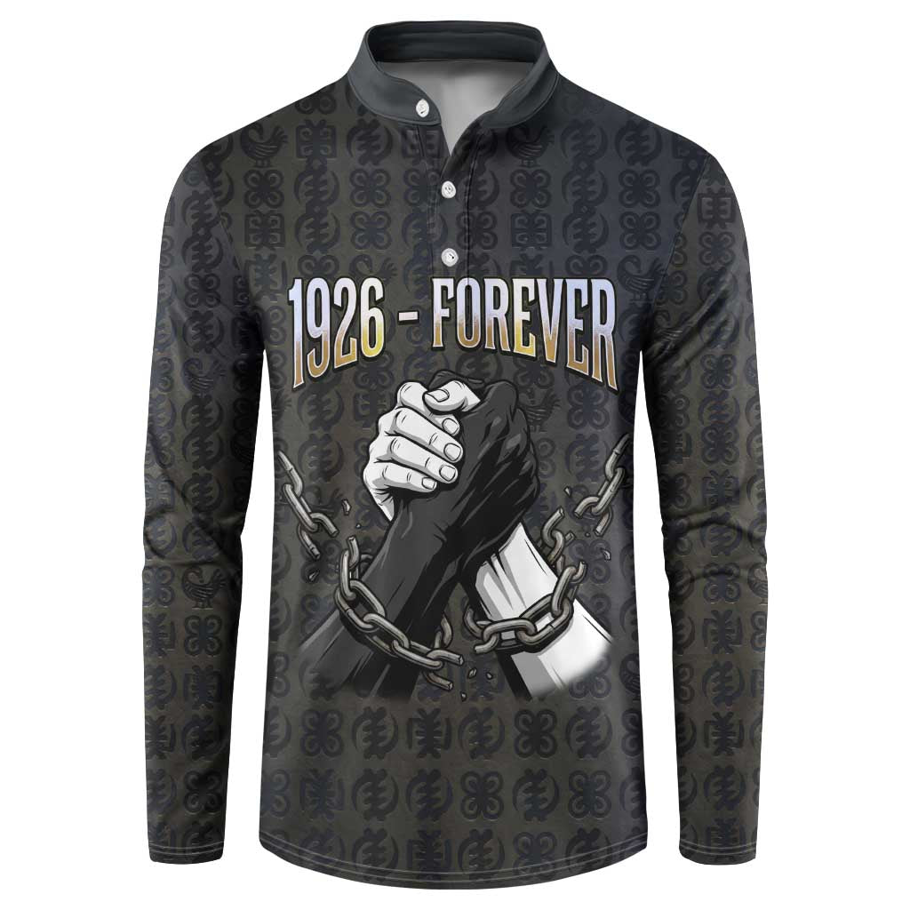 1926 Forever Black History Month Button Sweatshirt Broken Chains Freedom Adinkra Symbol