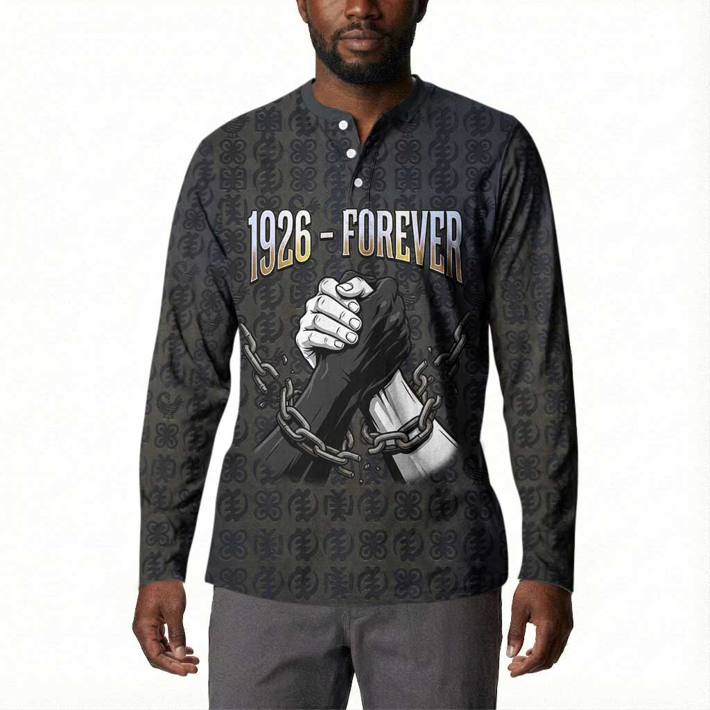 1926 Forever Black History Month Button Sweatshirt Broken Chains Freedom Adinkra Symbol