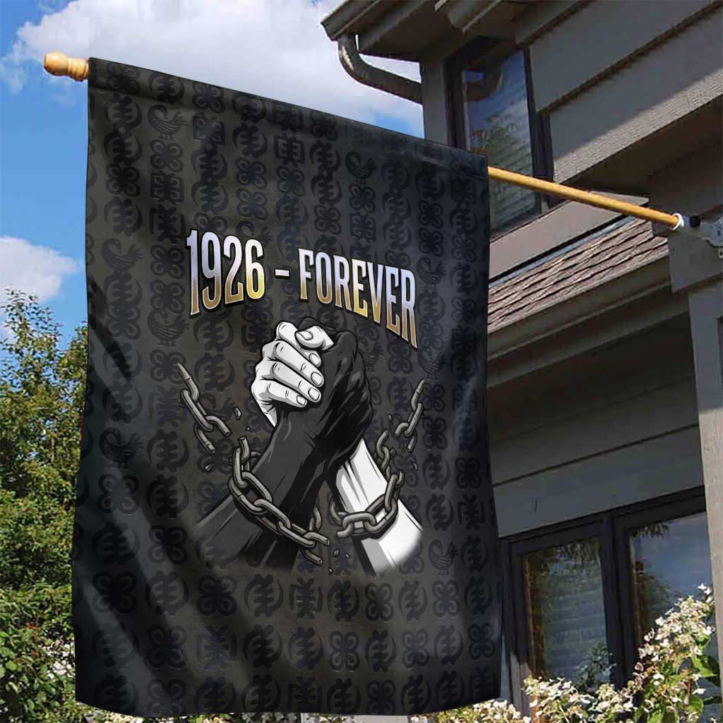 1926 Forever Black History Month Garden Flag Broken Chains Freedom Adinkra Symbol
