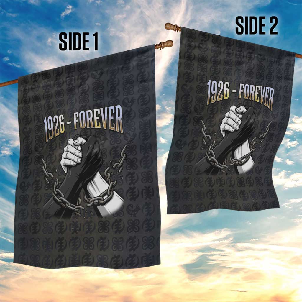 1926 Forever Black History Month Garden Flag Broken Chains Freedom Adinkra Symbol