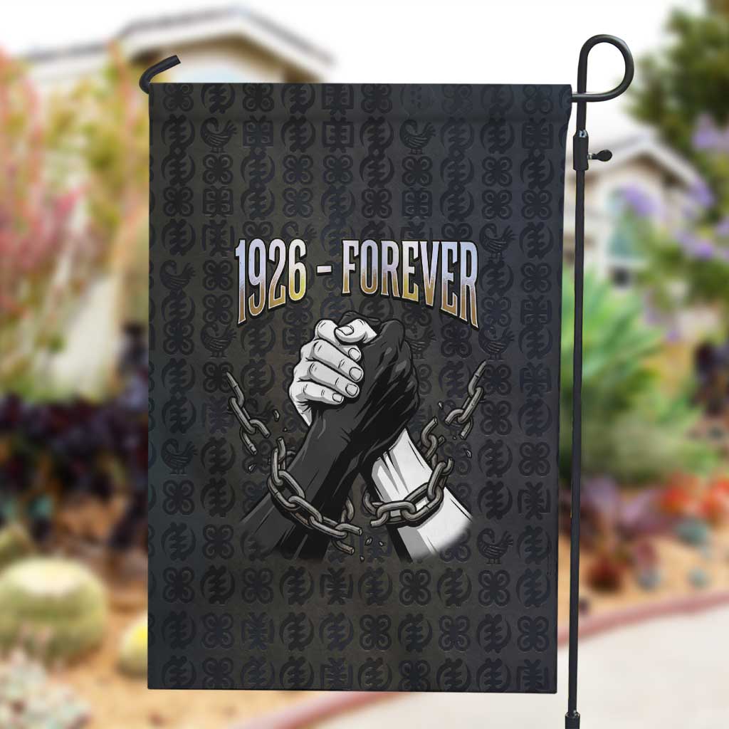 1926 Forever Black History Month Garden Flag Broken Chains Freedom Adinkra Symbol