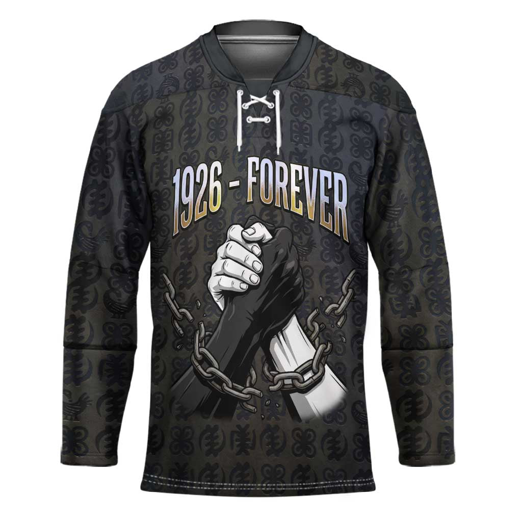 1926 Forever Black History Month Hockey Jersey Broken Chains Freedom Adinkra Symbol