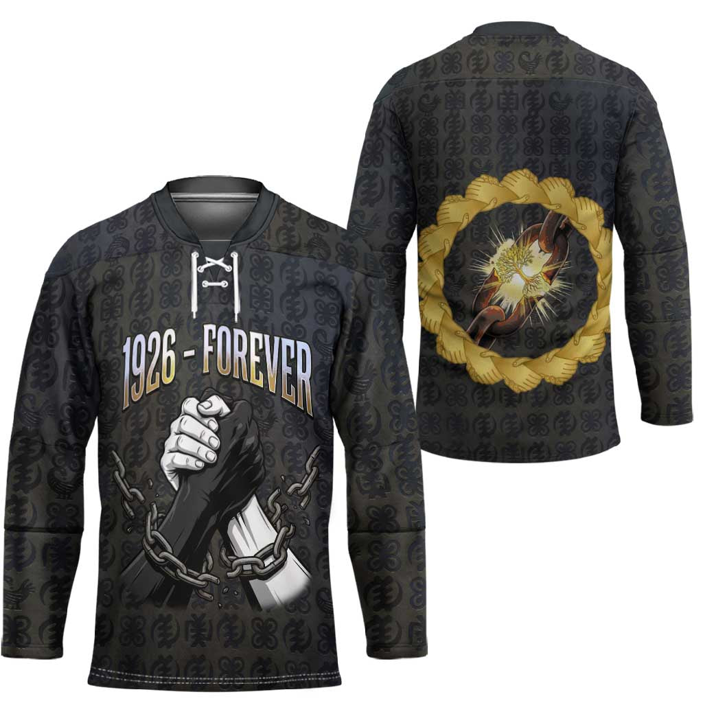 1926 Forever Black History Month Hockey Jersey Broken Chains Freedom Adinkra Symbol