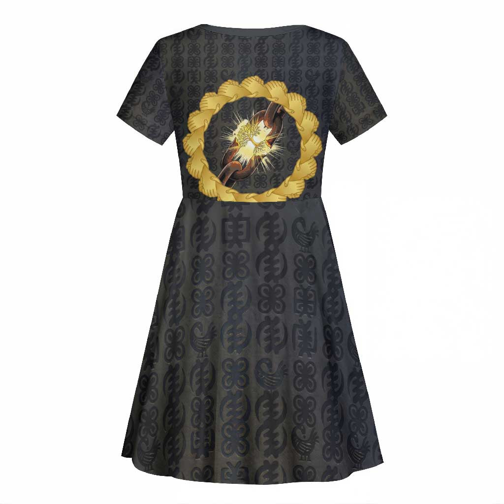 1926 Forever Black History Month Kid Short Sleeve Dress Broken Chains Freedom Adinkra Symbol